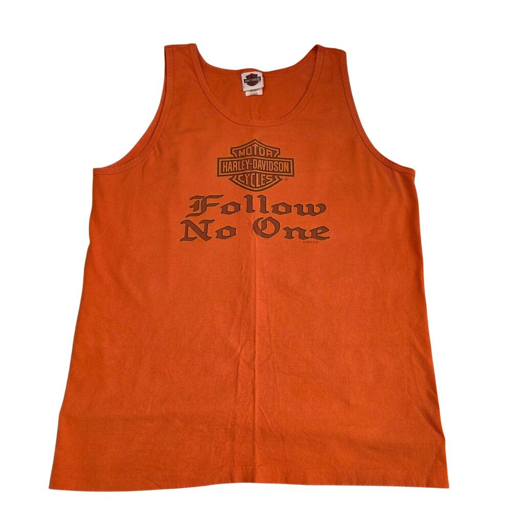 Vintage 2010 Harley Davidson Las Vegas Tank Top XL Orange Follow No One Y2K